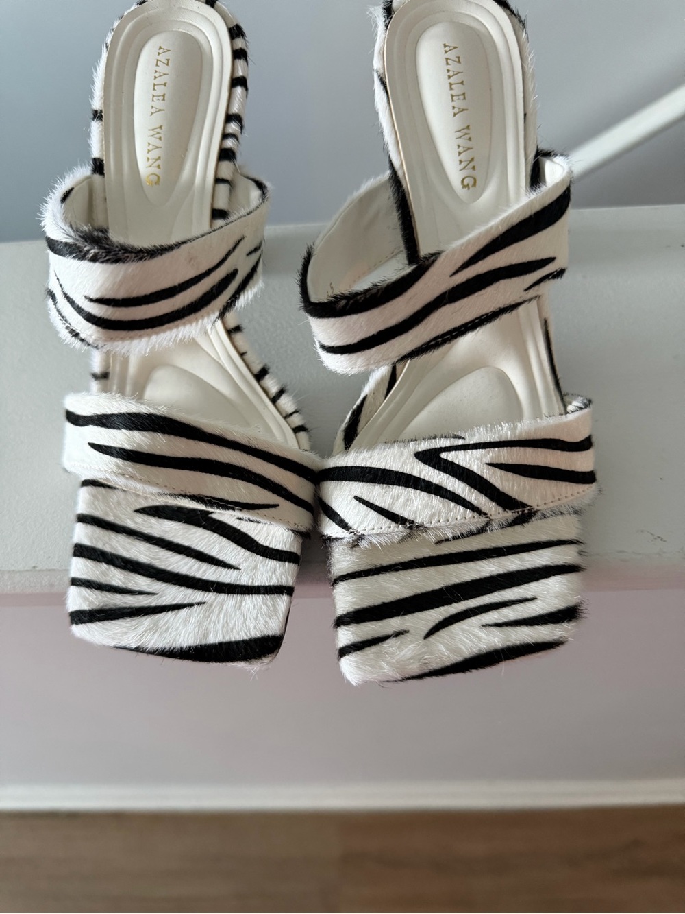 Azalea Wang Zebra-Print White & Black Strappy Sandals